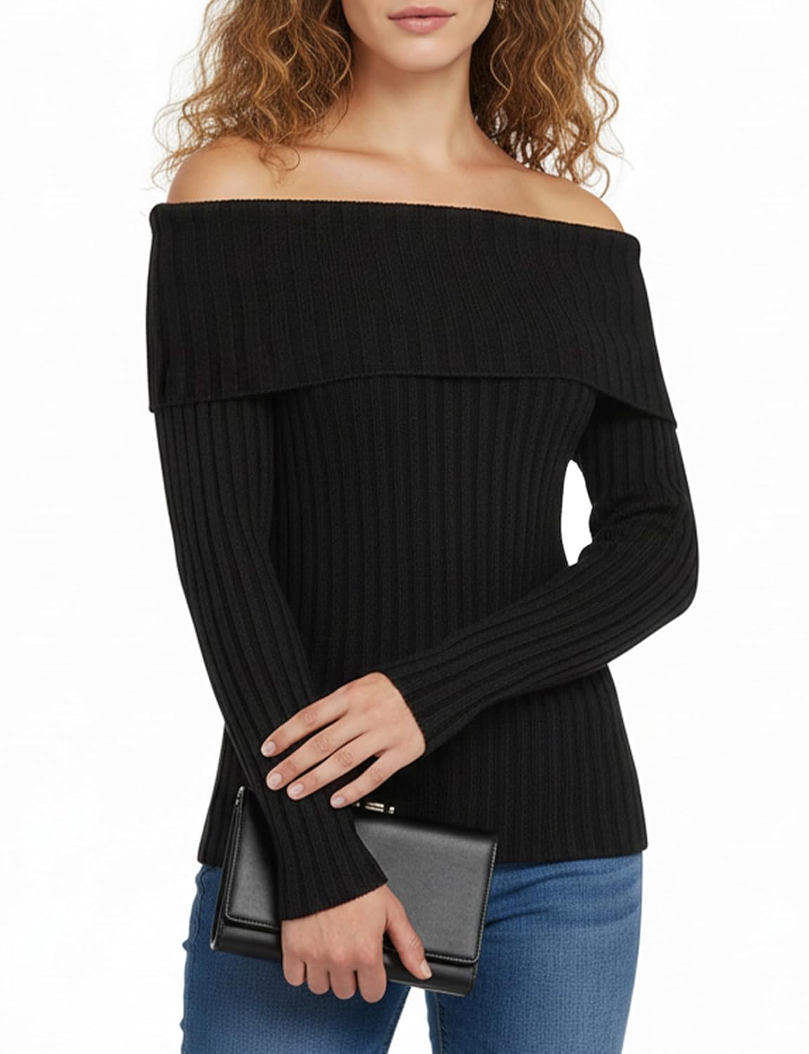 Maxure Women Off Shoulder Sweater Long Sleeve Ribbed Knit Casual Stylish Classy Skinny Pullover Sweater Outfits