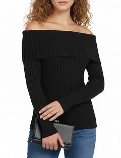 Maxure Women Off Shoulder Sweater Long Sleeve Ribbed Knit Casual Stylish Classy Skinny Pullover Sweater Outfits