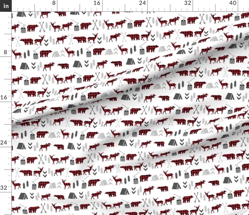 Spoonflower Fabric - Red Black, Woodland, Buffalo Plaid, Animals, Moose, Deer, Forest, Printed on Petal Signature Cotton Fabric by The Yard - Sewing Quilting Apparel Crafts Decor