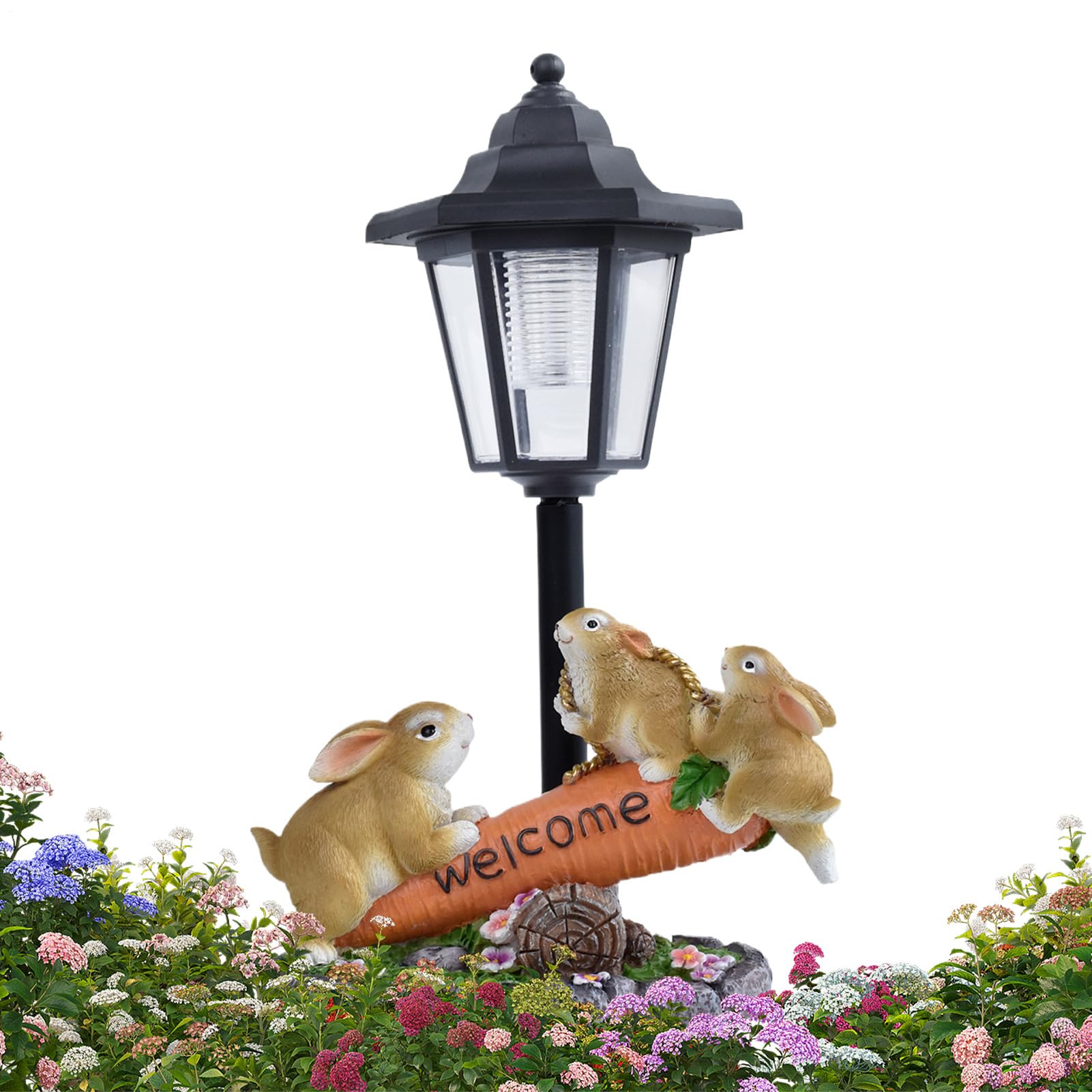 Króliczek Solarny Urocza Lampka Rzeźba Z Żywicy | Wodoodporne Solarne Dekoracje Wielkanocne Zewnętrzne Na Ścieżki, Ganek, Chodnik, Balkon, Taras, Trawnik