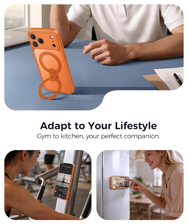 FNTCASE for iPhone 17 Pro Max Case with 360 Spin Magnetic Stand Orange by FNTCASE - Used condition - Image 4