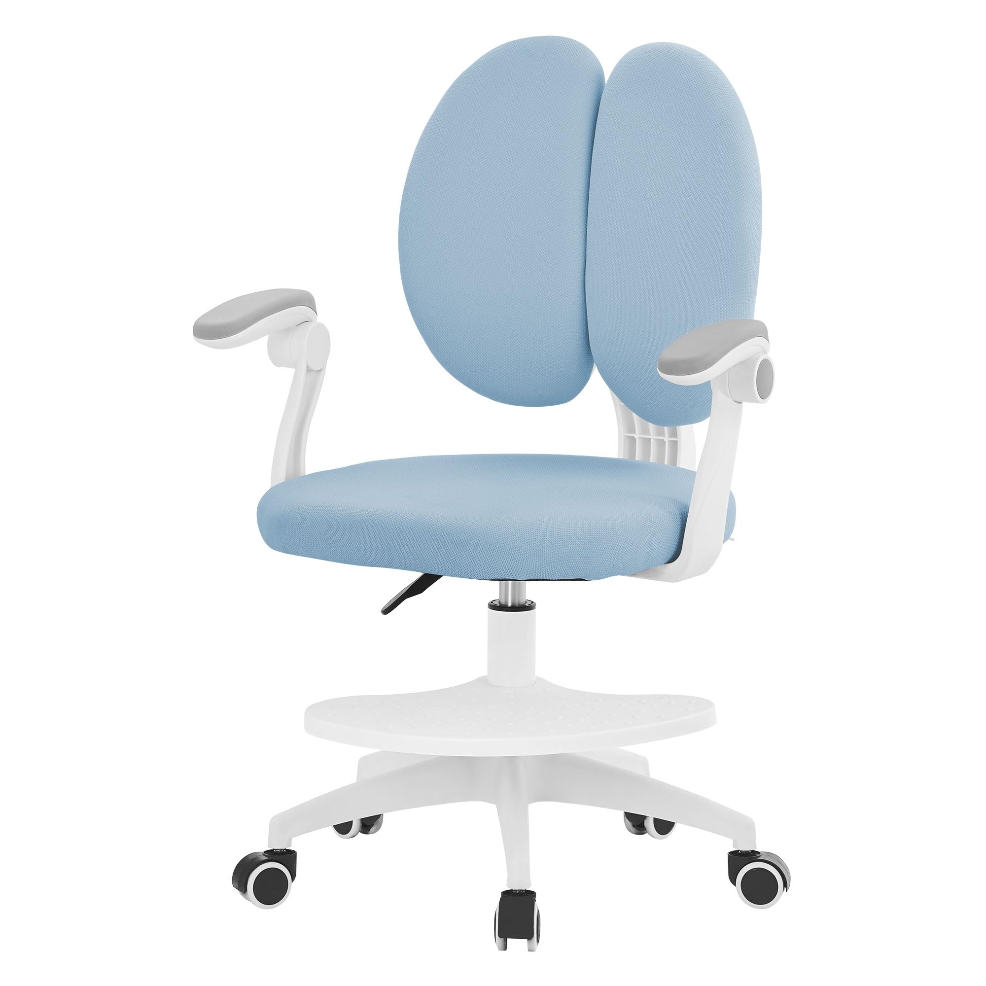 ML-Design Chaise de Bureau pour Enfant, 95-107 cm Bleu avec Dossier Divisé et Repose-Pieds, Fauteuil d'Étude Ergonomique Pivotant à 360°, Hauteur Réglable, Accoudoirs Rabattables, Tissu Respirant