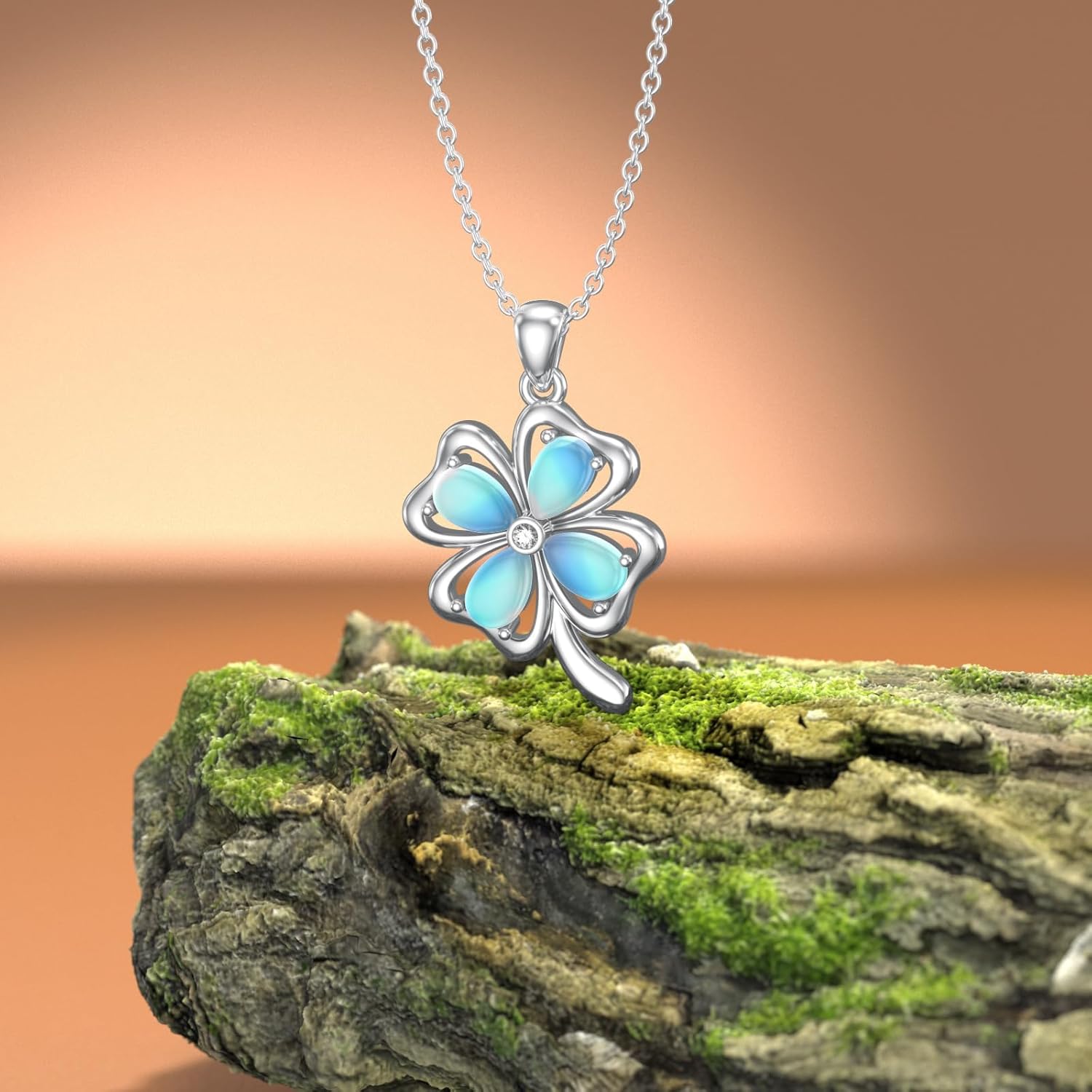 Four Leaf Clover Necklace for Women 925 Sterling Silver Moonstone Lucky Clover Pendant Necklace Moonstone Jewelry Gifts for Mom Wife - Image 3