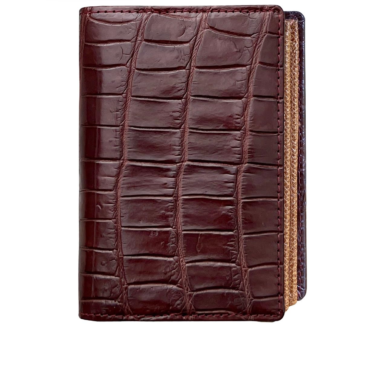 HATA Brown Mens RFID Vertical AIIigator Bifold Wallet Large Capacity Leather Credit Card Holder with 13 Card Slots Flip Out ID Window Christmas