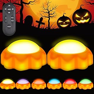 Halloween Pumpkin Lights, LED Pumpkin Lights Battery Operated with Remote Timer, Multicolor Jack-O-Lantern Lights for Halloween Decor, Pumpkin Lights for Inside Pumpkin - 2 Pack