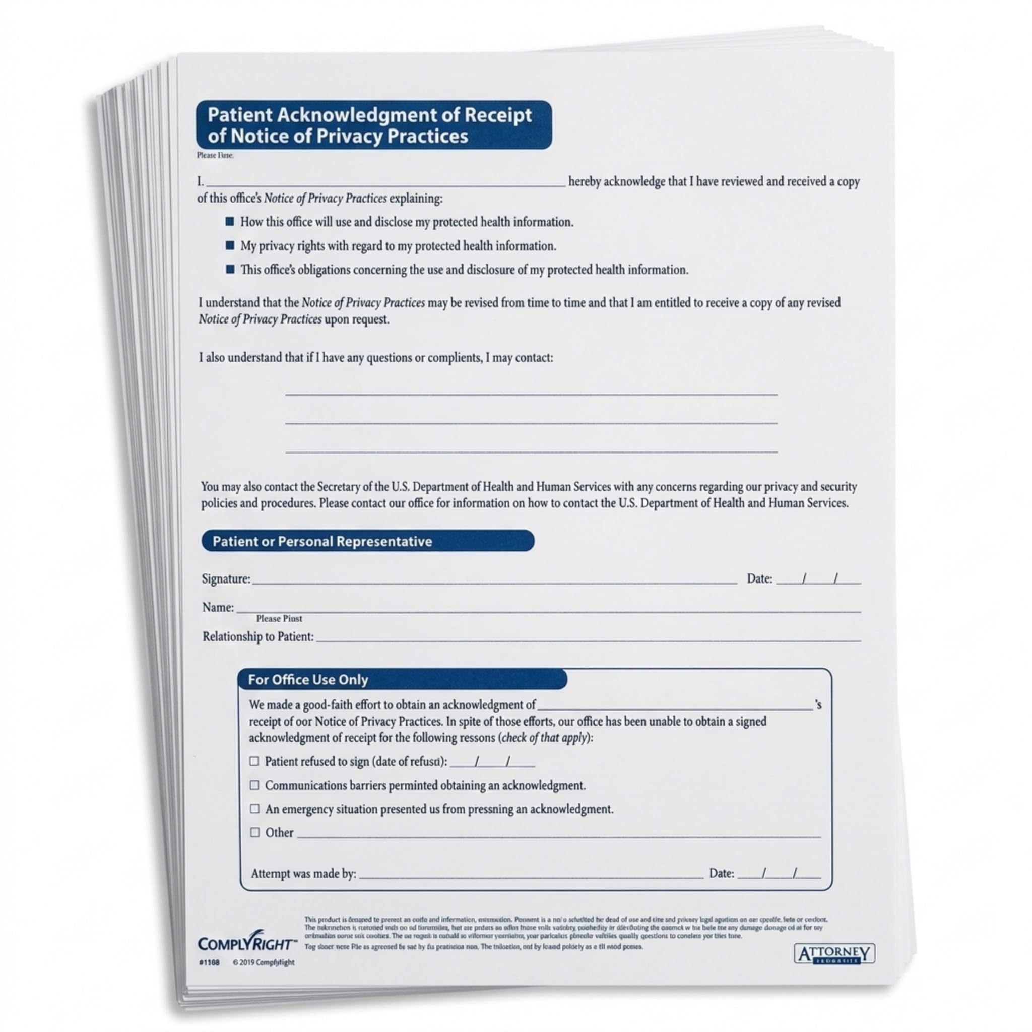 Aviso de privacidad HIPAA ComplyRight de 200 formularios para control de pacientes 8