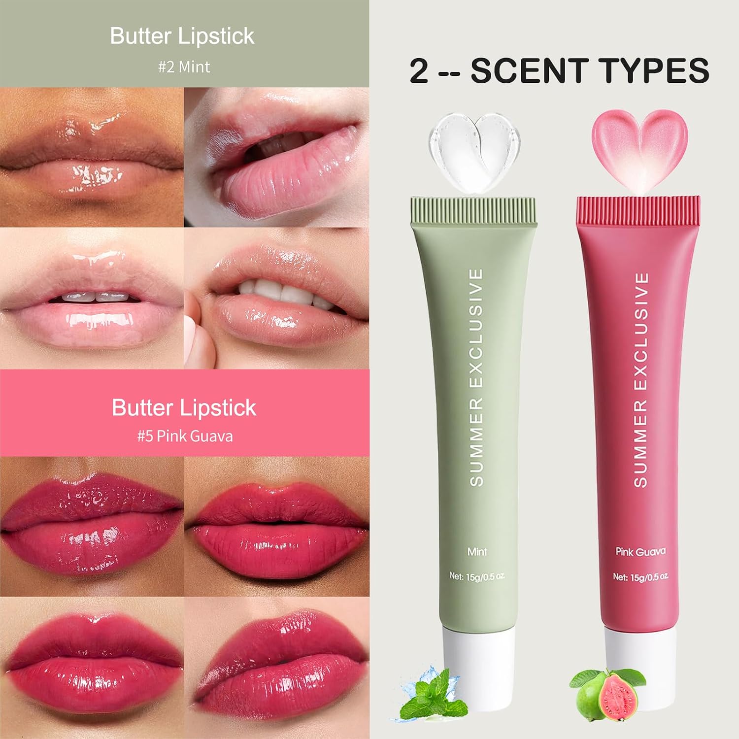 2Pcs Summer Tinted Lip Balm Set,Hydrating Vegan Lip Gloss,Non-Sticky-02# image 3