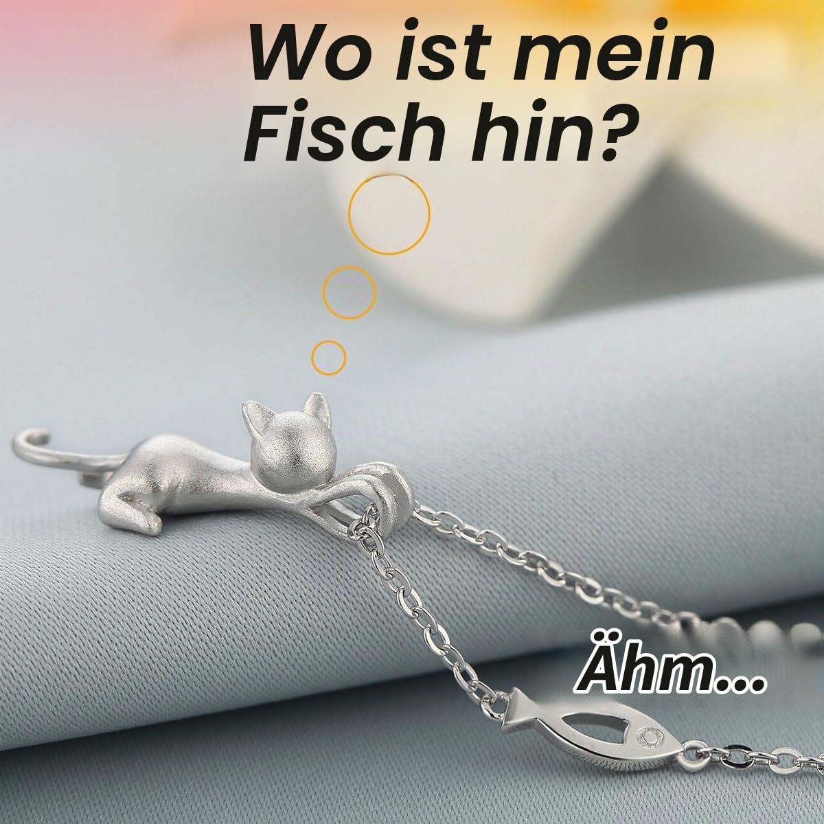 Katze Kette Katzen Mond Halskette Katze Schmuck für Damen Mädchen, 925 Sterlingsilber, 18K Weißgold Plattierte
