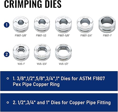 Miniatura 5 de Herramienta hidráulica de prensa de cobre, herramienta de prensado Pex con troqueles de 1/2 ", 3/4", 1 "para montaje de tubería de cobre y troqueles