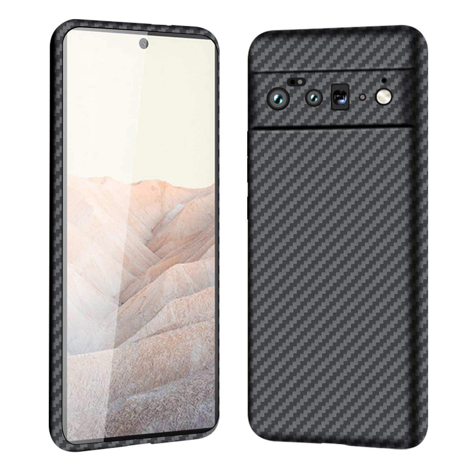 Sisyphy Super Slim Case for Google Pixel 6 Pro, Real Aramid Fiber Protective Cover Skin, Soft Touch Sturdy Durable Carbon Case, Snap-on Back Cover Wireless Charging Friendly, Black/Grey(Twill)