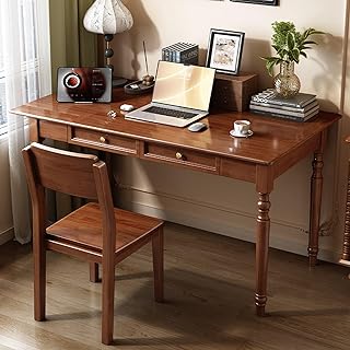 Farmhouse Oak Computer Desk with Drawer, Solid Wood Writing Desk for Home Office, Easy Assembly(39 Inch, Walnut)