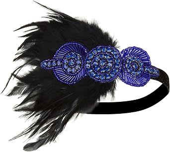 Vijiv Vintage Black Silver Headpiece Flapper Headband 1920s