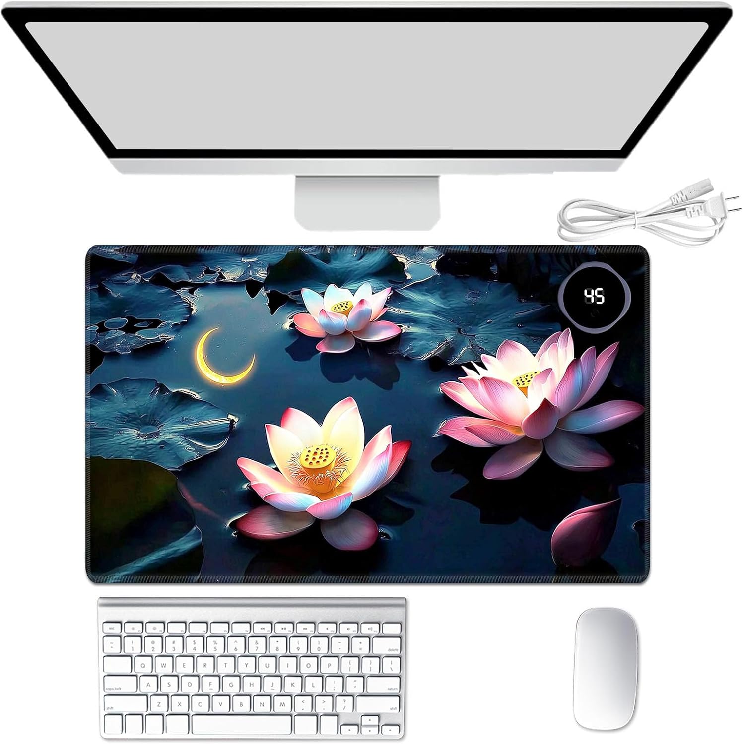 Heated Mouse Pad Hand Warmer, Warm Desk Pad Mousepad Desk Mat with 3 Levels Heating and Auto Shut Down 31.5 x 13 PU Leather Warmer Keyboard Mat for Gaming Office Home, Hummingbird Oriental Cherry