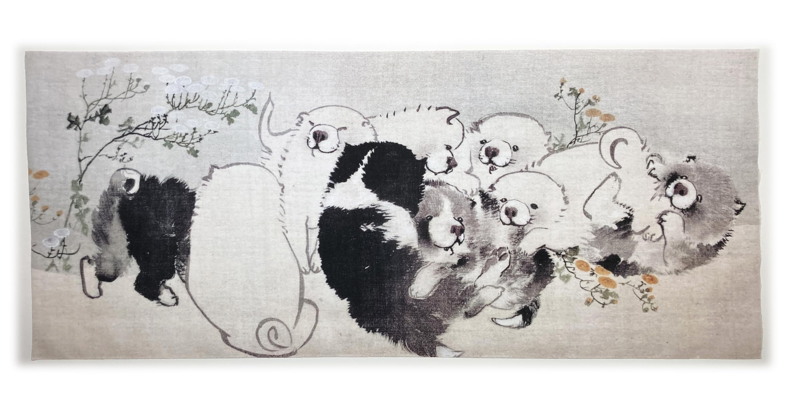 Amazon｜古今東西 手ぬぐい 長沢芦雪 菊花子犬図 横柄｜手ぬぐい