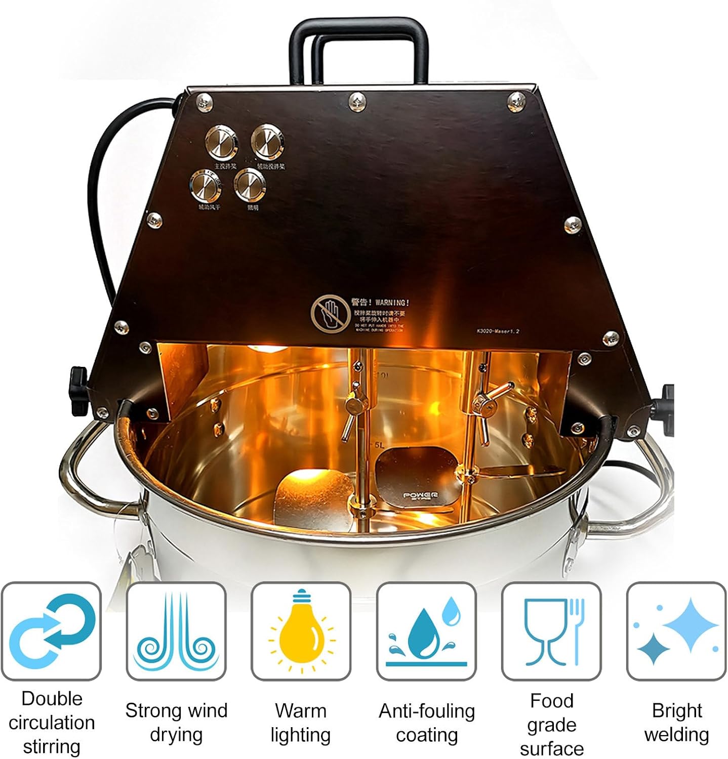 Commercial Sauce Mixer, Automatic Mixer, Electric Mixing Pot, Jam Mixer, Stainless Steel Food Mixer, Equipment with Auxiliary Fan and Lighting Lamp