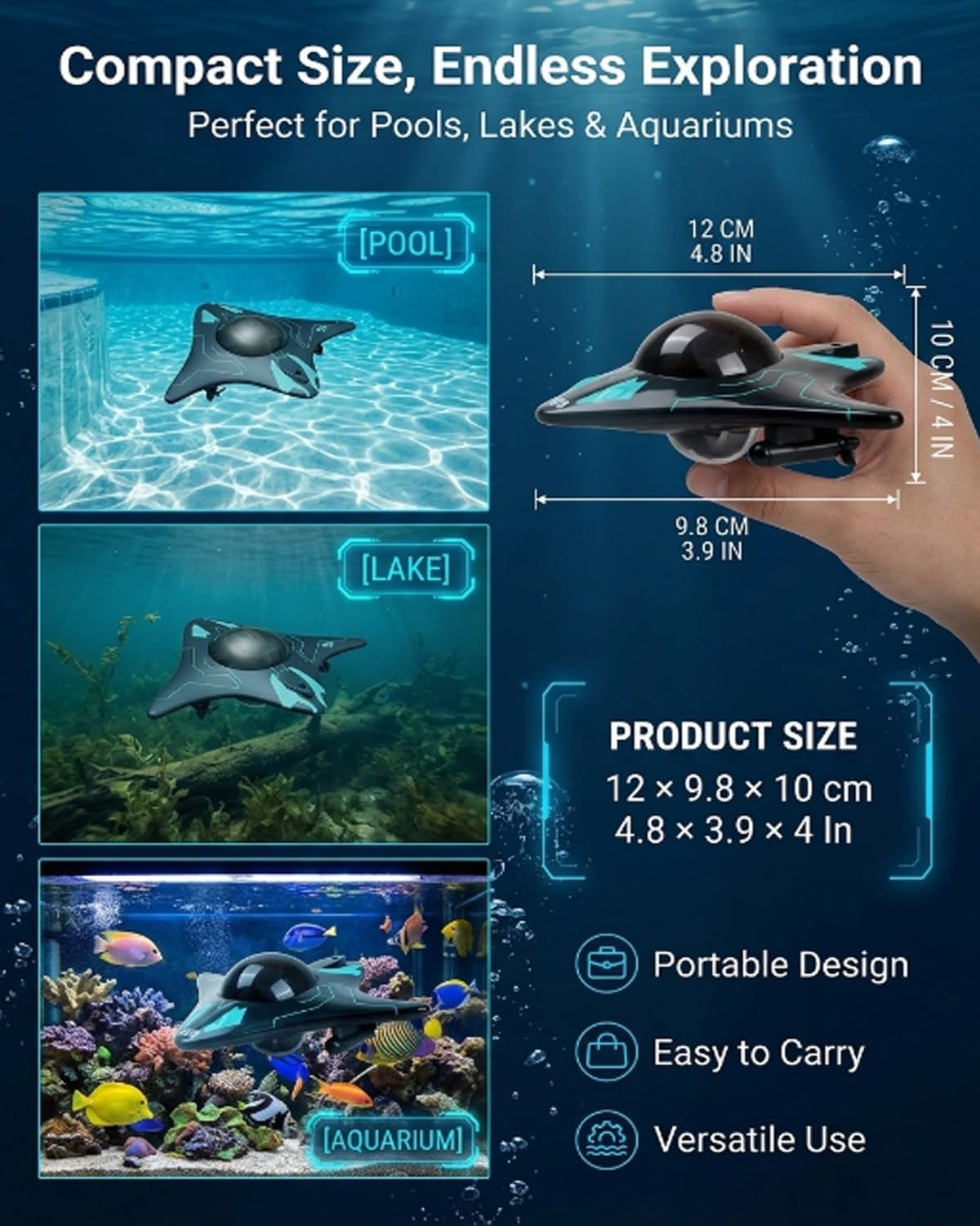 Underwater Drone with Camera Professional Fishing Drone Focusing on Correction Wireless Connectivity Smart App Wireless Control Real-Time Image Transmission for Underwater Exploration