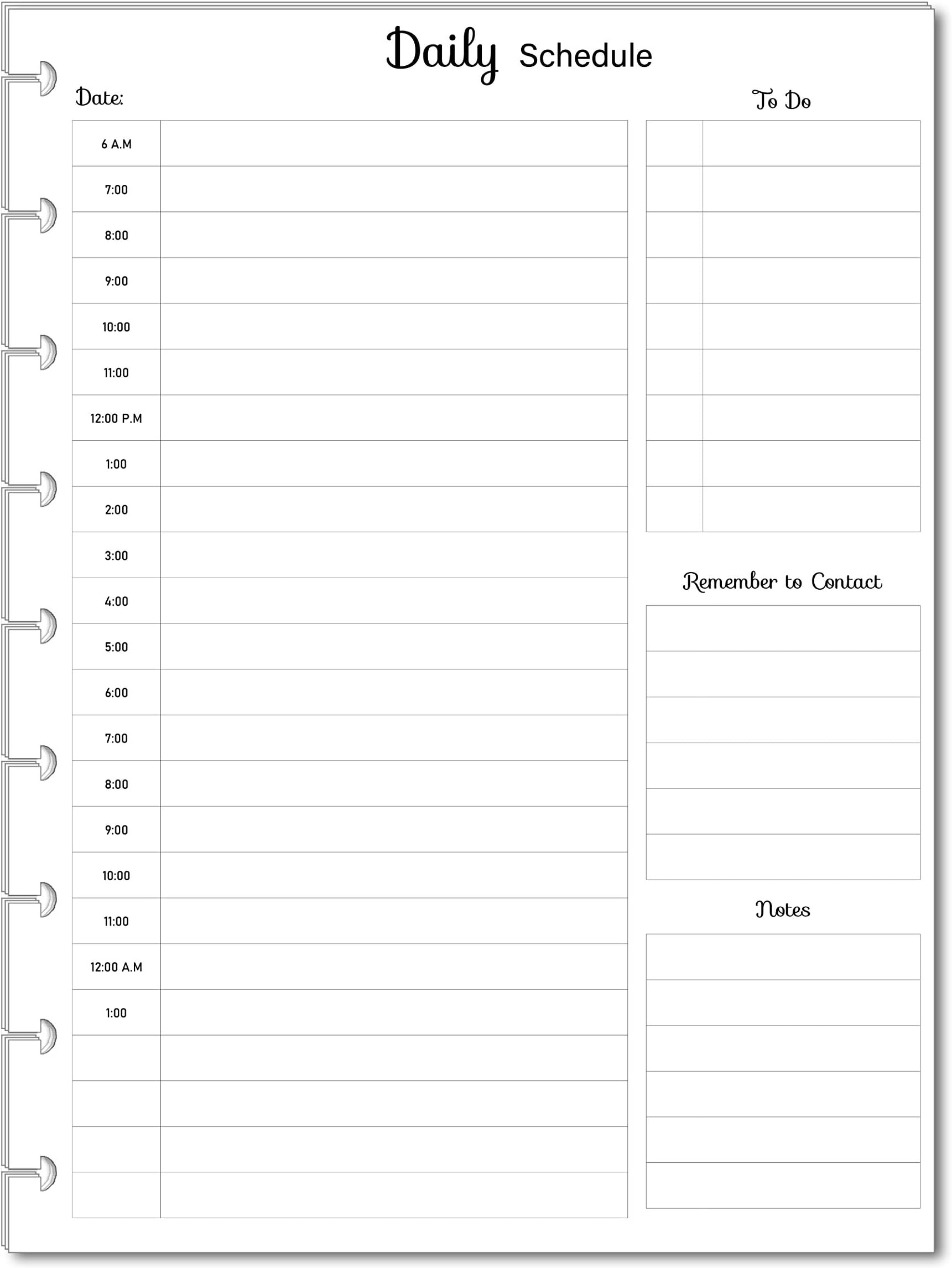 Hourly/Daily Planner Inserts for 9-Disc Classic Medium Size Planners, Fits Classic Happy Planner Pre-punched Inserts, Pre-punched Daily Planner (PLANNER, TABS and the RINGS are NOT INCLUDED)