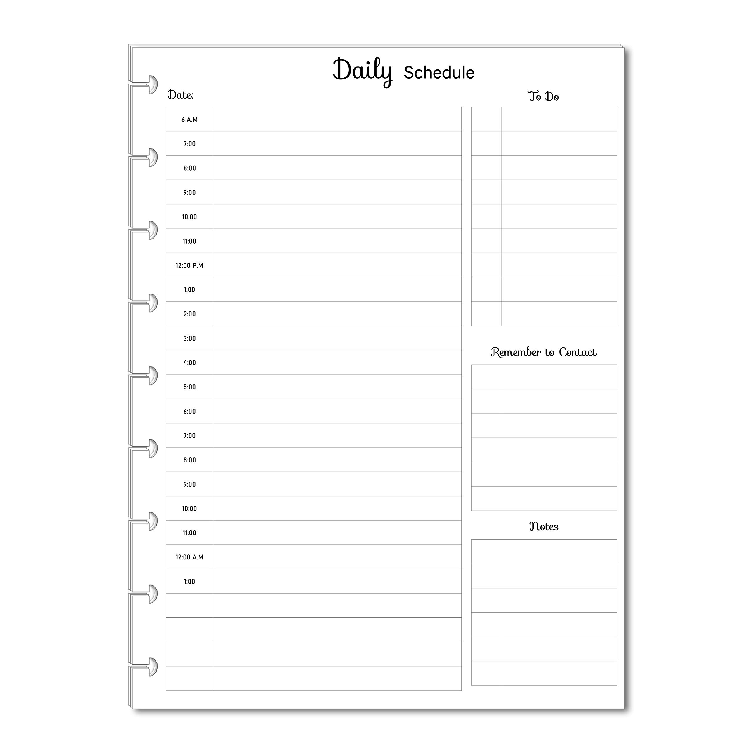 Hourly/Daily Planner Inserts for 9-Disc Classic Medium Size Planners, Fits Classic Happy Planner Pre-punched Inserts, Pre-punched Daily Planner (PLANNER, TABS and the RINGS are NOT INCLUDED)