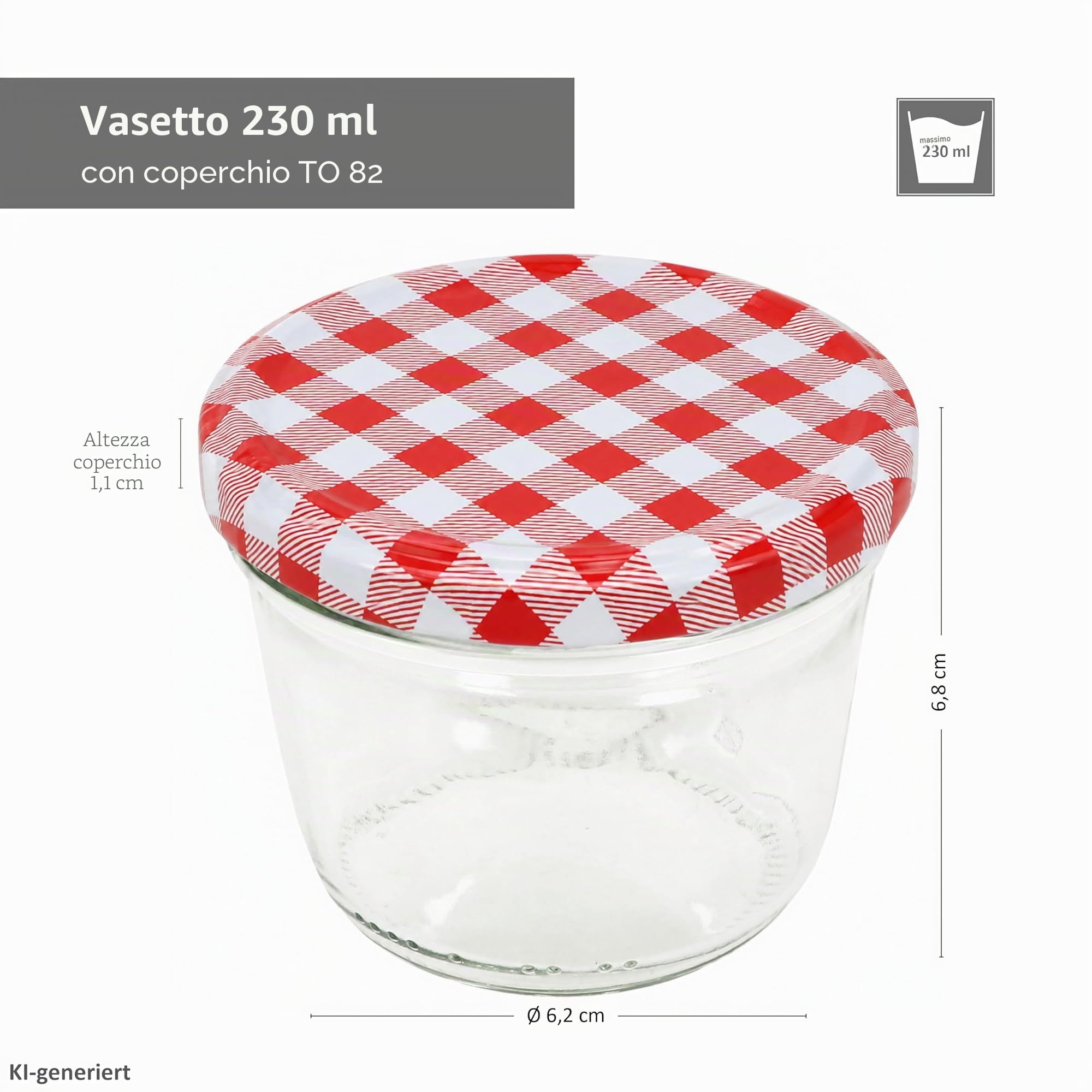 MamboCat - Set di 100 vasetti in vetro per marmellate e conserve da 230 ml, coperchio a vite da 82 mm, decorazione a quadretti rossi Include libro di ricette Diamant-Zucker Gelierzauber (lingua italiana non garantita).