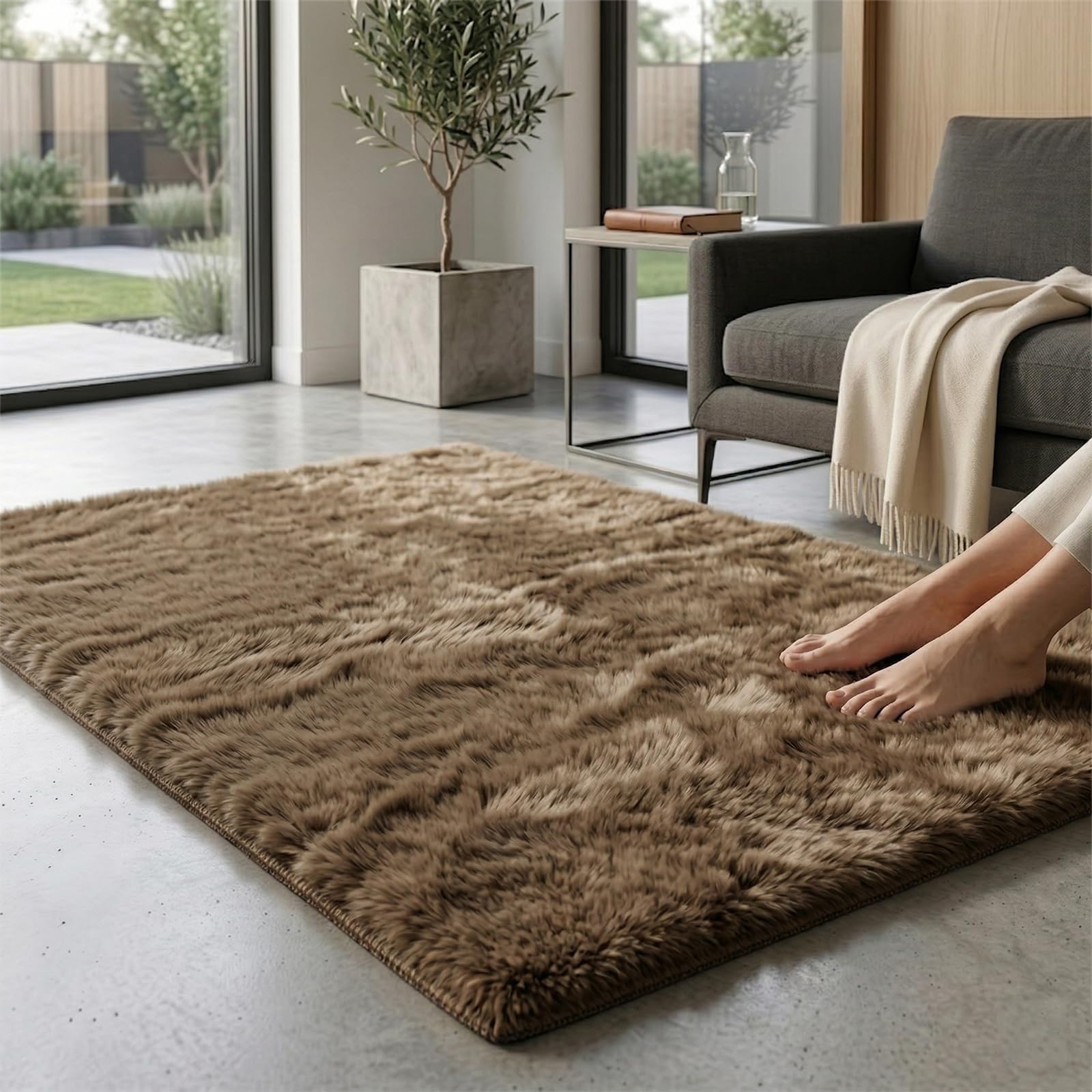 B&B Super Soft Fluffy Plush Shaggy Runner Rug Non Shed Dense Pile Anti Slip Foam Backing Rugs Living Room Carpet Mat for Bedroom - 50 x 80 cm, Brown