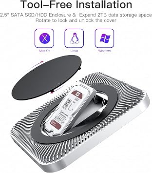USB-C Hub with Hard Drive Enclosure for Mac Mini M1, Type-C Docking Station with SATA SSD/HDD Slot, Dual USB 3.0/2.0 Port, TF/SD Card Reader, Compatible with Mac Mini 2018/2020