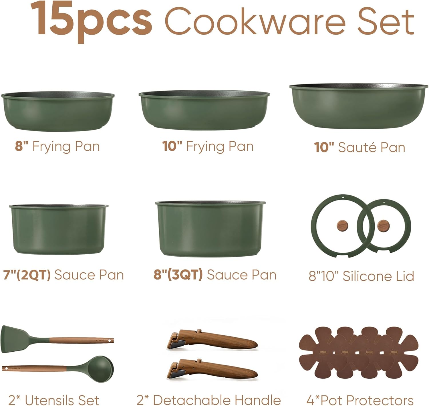 CAROTE 15pcs Pots and Pans Set, Nonstick Cookware Set Detachable Handle, Induction Kitchen Cookware Sets Non Stick with Removable Handle, RV Cookware Set, Oven Safe - Image 2