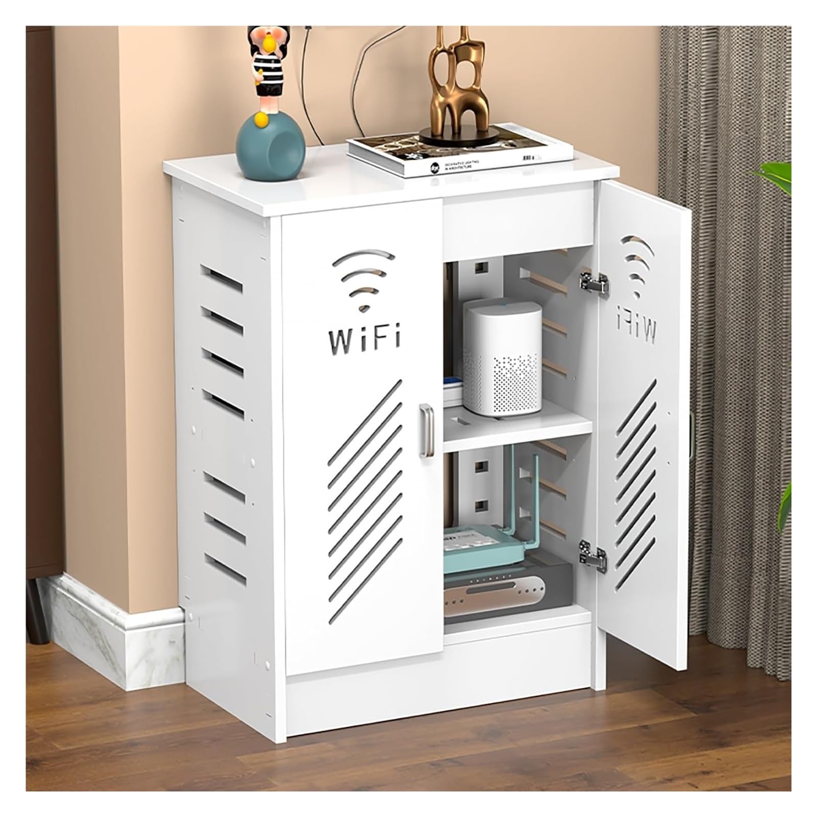 Boîte rangement routeur WiFi design moderne cache multiprise haut de gamme pour salon