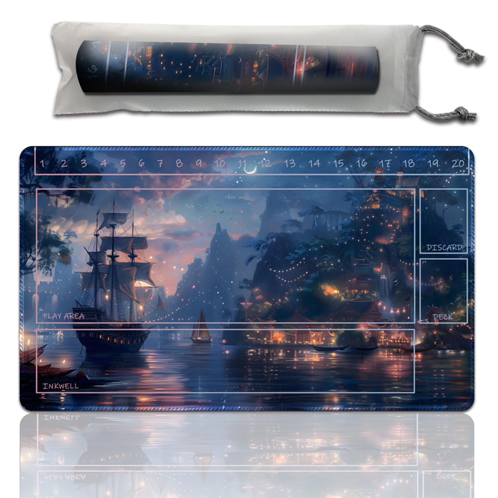 Lorcana Playmats Compatible TCG playmat with Zones Non-Slip Rubber 23.6x13.7in (39-Battle Situation)