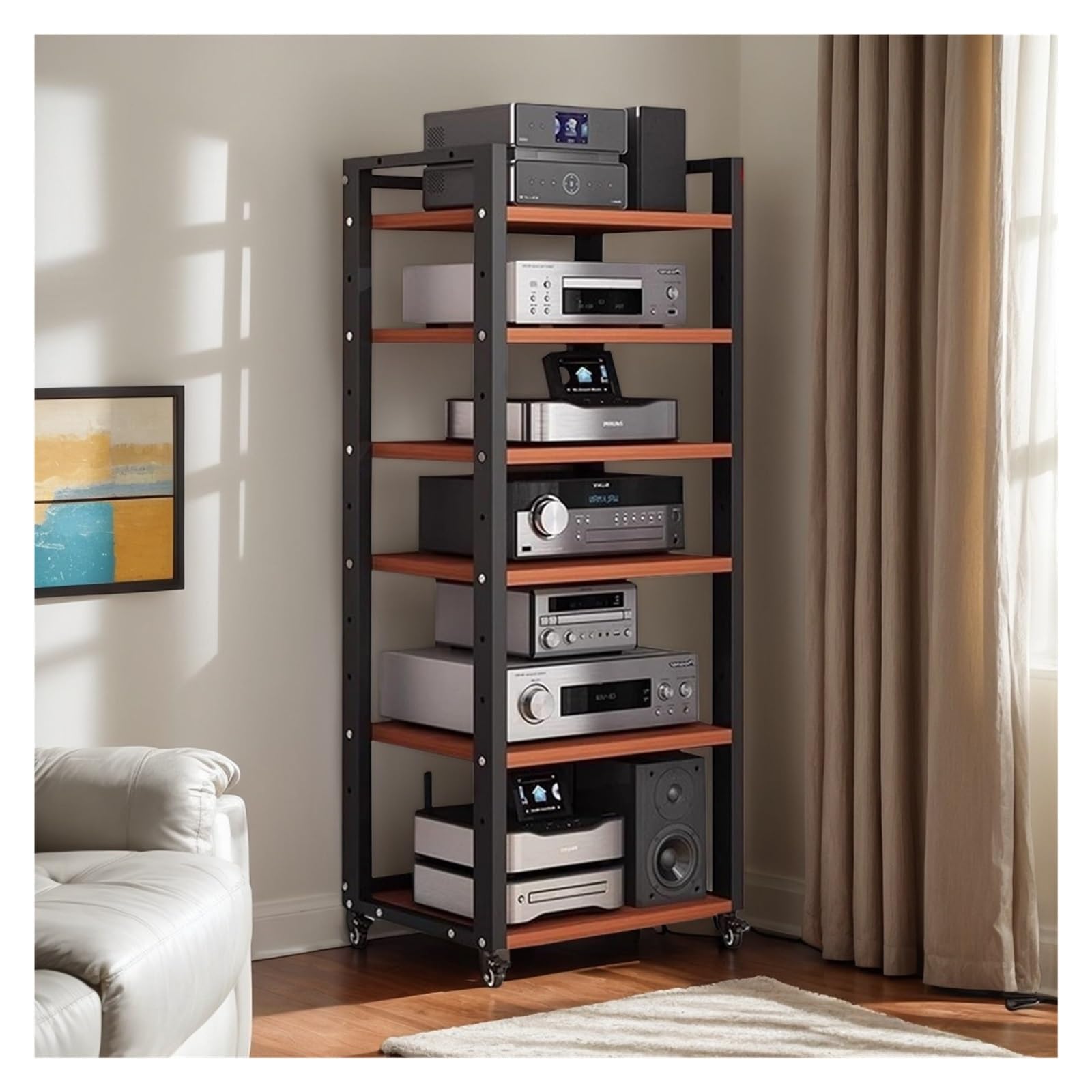 Meuble Chaine HiFi Armoire AV Moderne for Salon, Support De Tourne-Disque À 6 Niveaux, Étagère DVD for Équipement Audio, Unité De Stockage Multimédia for Consoles De Jeux