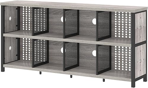 Miniatura 9 de LVB Industrial 4 5 6 7 8 Cube Bookcase, Rustic Wood Metal Horizontal Bookshelf, Modern Wide Cube Organizer Storage Shelf, Large Long Low Book Shelf