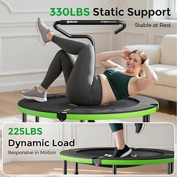 BCAN 40/38 Foldable Mini Trampoline, Rebounder Trampoline for Adults, U/T Adjustable Foam Handle, Exercise Rebounder for Adults Indoor/Garden Workout, Max Load 330lbs/440lbs