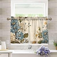 Vista 8 de Cortina de café de media ventana, cortinas de nivel para baño, cocina, dormitorio, sala de estar, juego de 2 paneles de flores