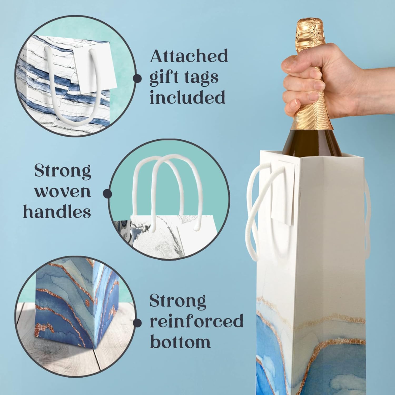 Upscale Marble Design Wine Bottle Bags - 12 PC Tall Gift Bags - Image 5