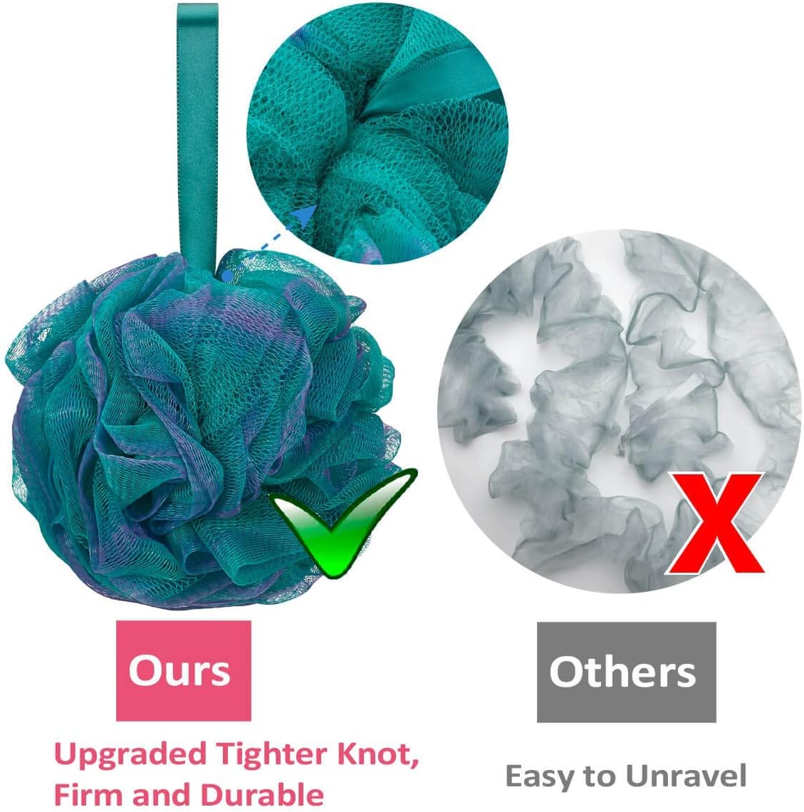 Titanker Bath Loofah Sponge, Shower Sponge Loofahs 75g/pcs Mesh Pouf Soft Body Scrubber Ball, Exfoliating Bath Sponge for Women and Men, Pack of 4, Colorful