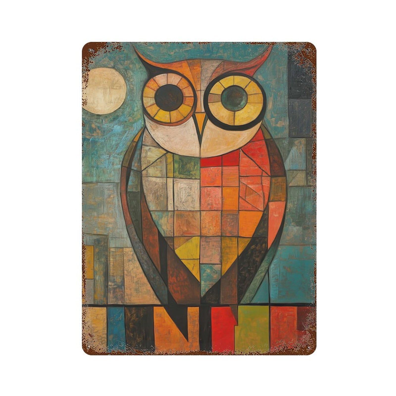 Garage Style Owl Oil Painting Decorative Tin Sign 15.7"x11.8", Farmhouse Wall Decor for Bar And Workshop
