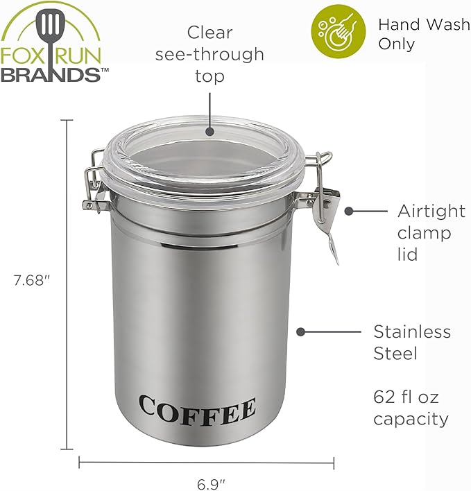 Fox Run Contenedor de Café Acero Inoxidable 62 oz con Tapa Transparente miniatura 3