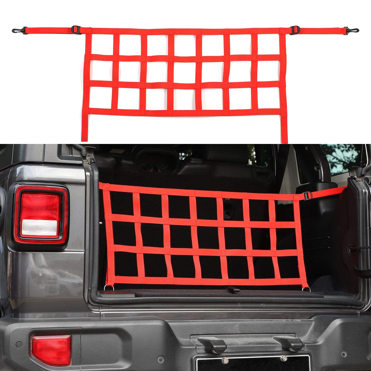 RT-TCZ for Jeep JL Rear Trunk Mesh Cargo Net for Jeep Wrangler JL JLU 2018 up Trunk Organizer Storage Accessories Red
