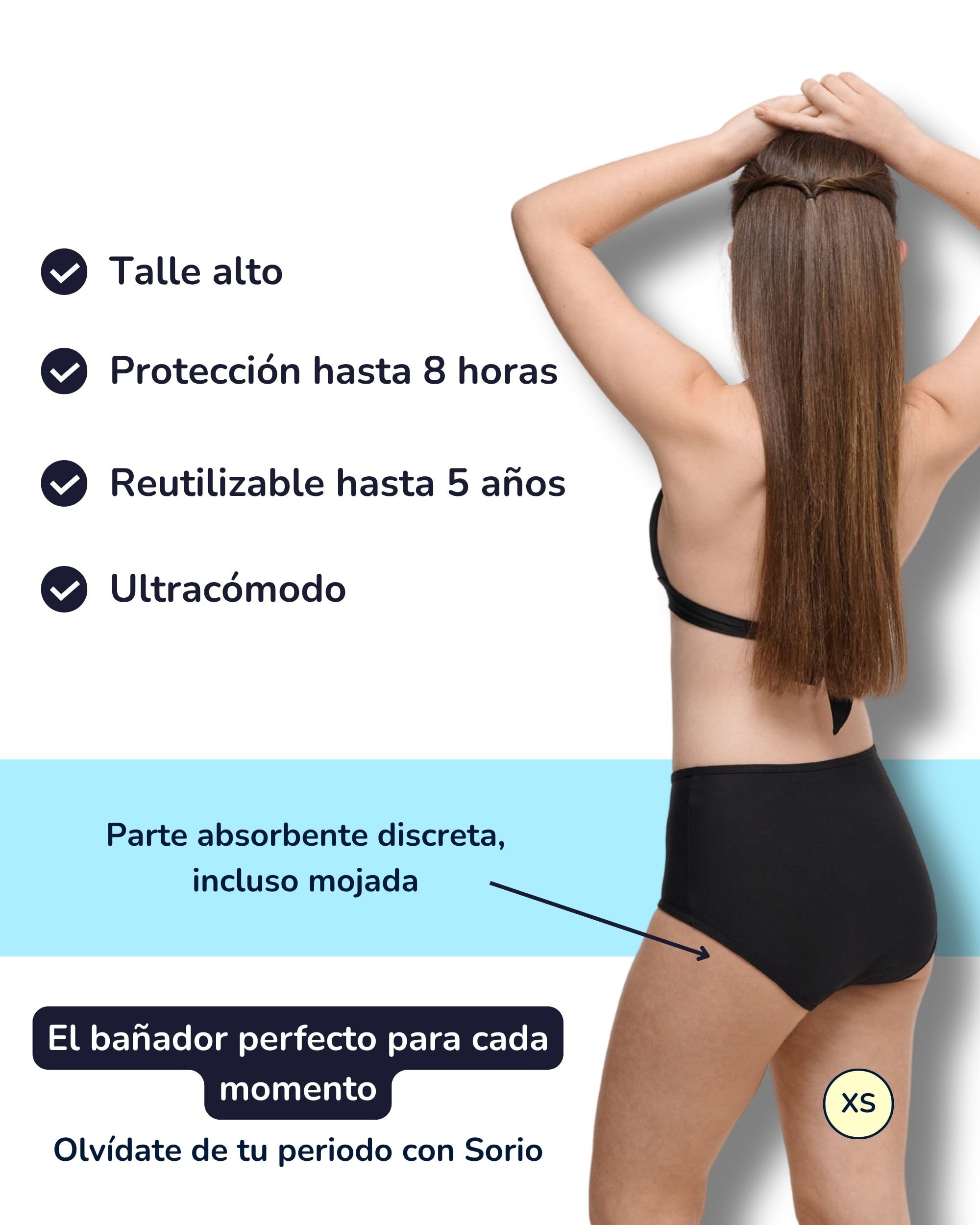 SORIO Bañador Menstrual Alta Cintura Mujer Antifugas Antiodor Braga Bikini Flujo Moderado Naya