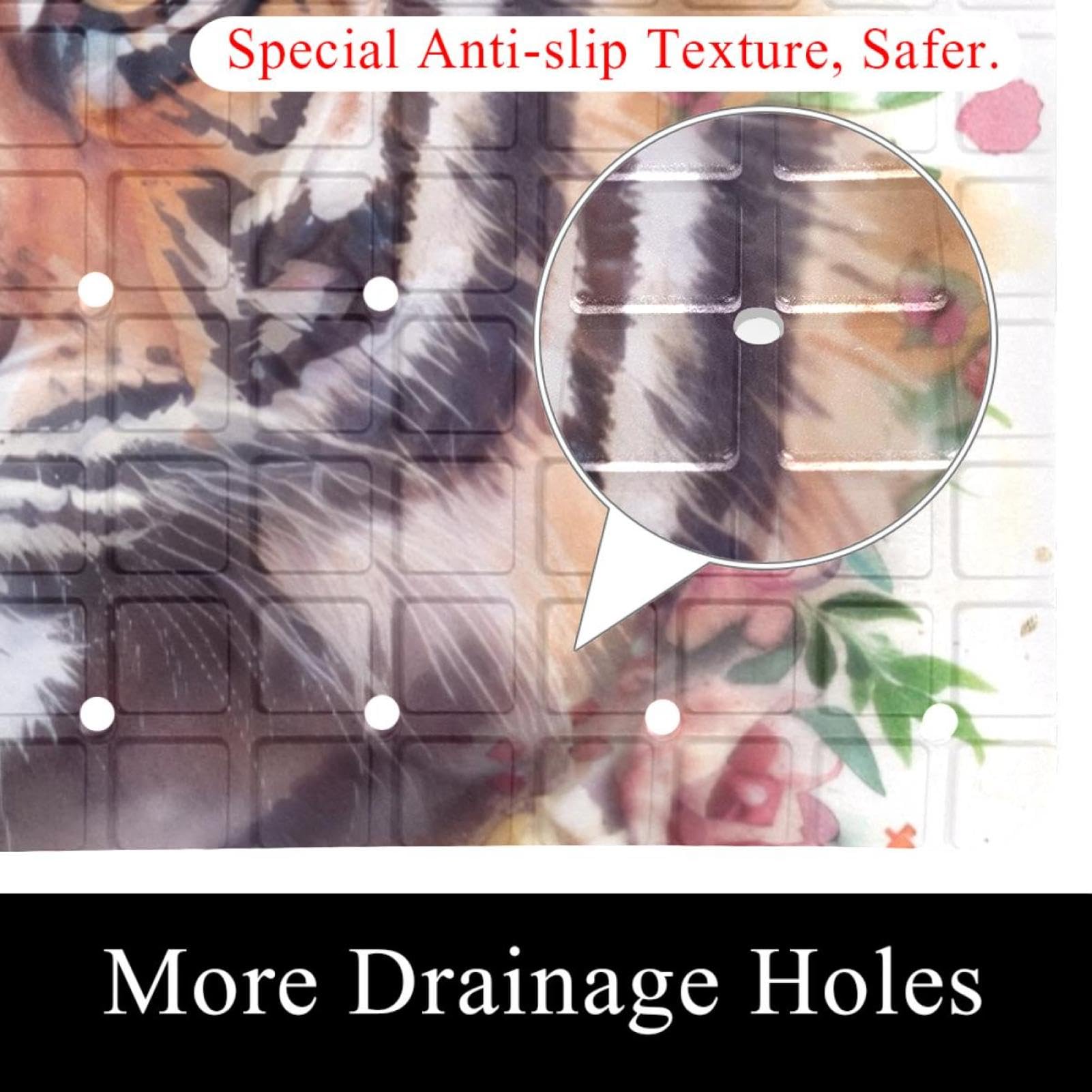 Rutschfeste Badematten für Badezimmer, Motiv: Tiger mit Blumenkranz, rechteckig, maschinenwaschbar, 40 x 70 cm