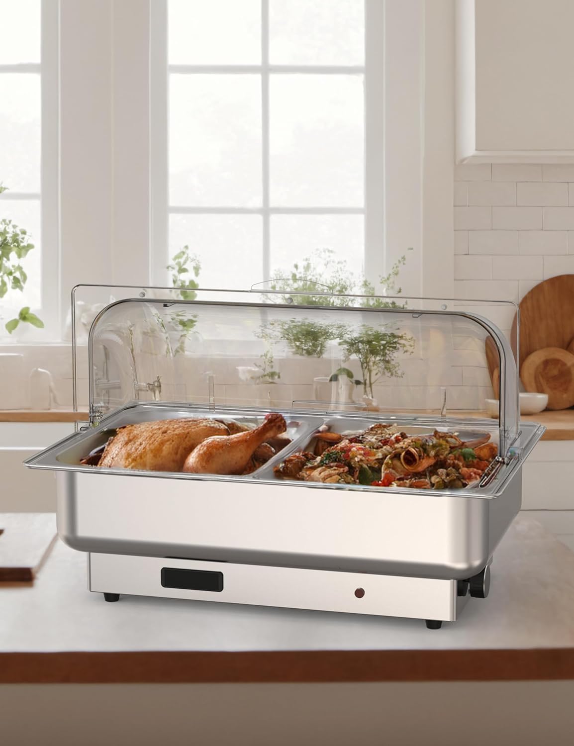Takywep 2 Pack Rectangular Chafing Dish Electric Buffet Set,2 x 4.5QT Half-Size Stainless Steel Food Servers and Warmers with Temperature Control for Catering, Wedding and Parties