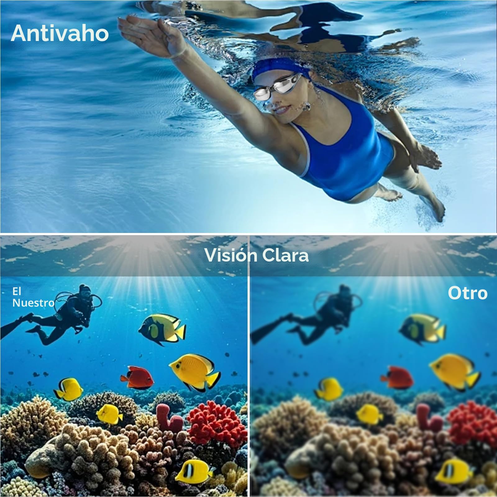 Gafas de Natación para Hombre y Mujer, con Estuche, Pinza Nasal y Tapones Oídos, Anti-empañante y UV, para Adultos y Niños, Ideales para Nadar y Bucear
