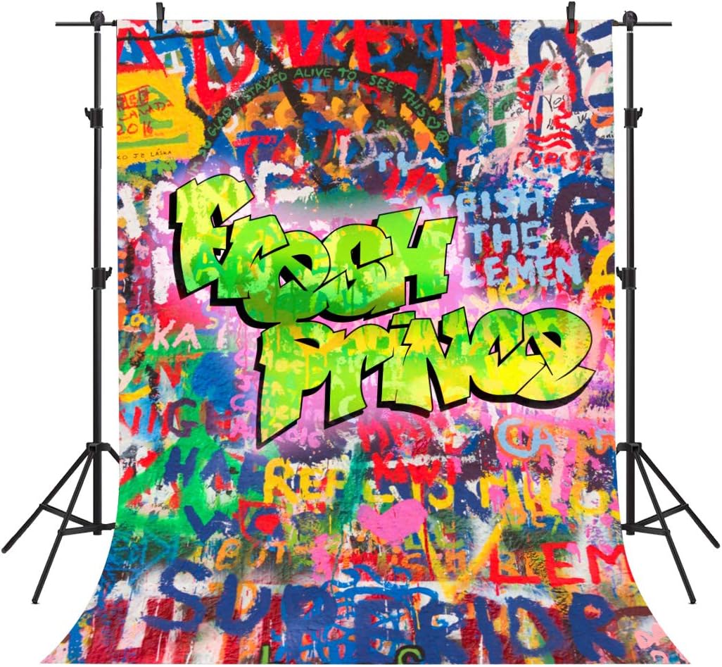 6x9ft Fresh Graffiti Wall Backdrop, Vinyl Boy Hip Hop Baby Shower Birthday Glow Party Background, Photo Booth Props BJLSPH209
