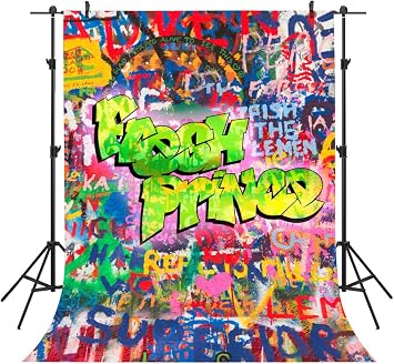 6x9ft Fresh Graffiti Wall Backdrop, Vinyl Boy Hip Hop Baby Shower Birthday Glow Party Background, Photo Booth Props BJLSPH209
