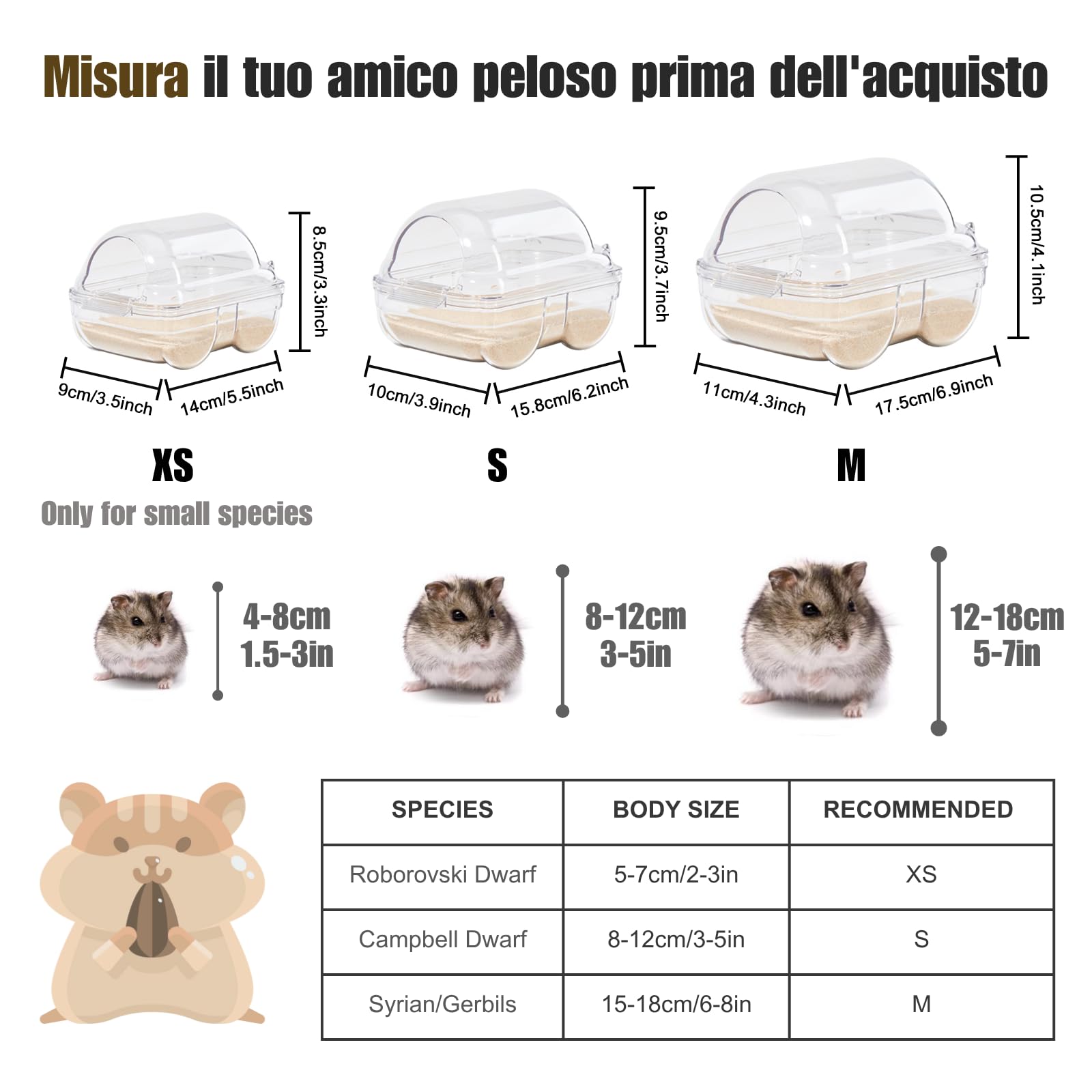 Criceto Sabbia Bagno, Toilette Trasparente per Criceti Contenitore per Bagno di Sabbia per Criceti Gerbilli Ratti (S)