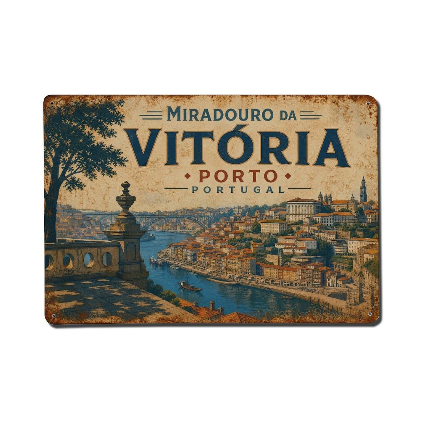 Vintage Travel Miradouro Vitoria Terrace Overlook Portugal Metal Tin Sign