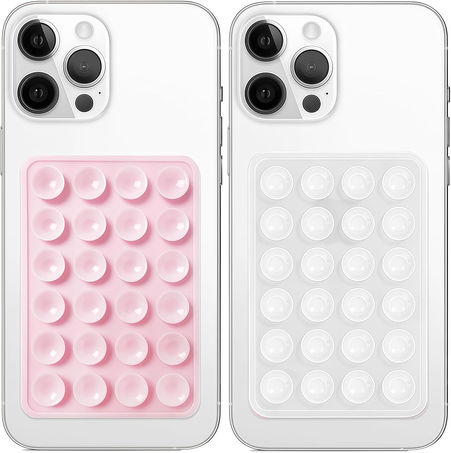 Suction Phone Case | Universal Reusable Suction Sticker Holder | Strong Grip Octobuddy Back Cover | Light Pink & White 2 Pack-image-48