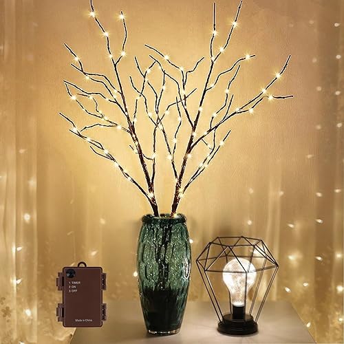 Miniatura 4 de Ramas de árbol de Halloween iluminadas, rama negra artificial de 30 pulgadas con 100 luces LED de hadas naranjas, temporizador integrado y funciona