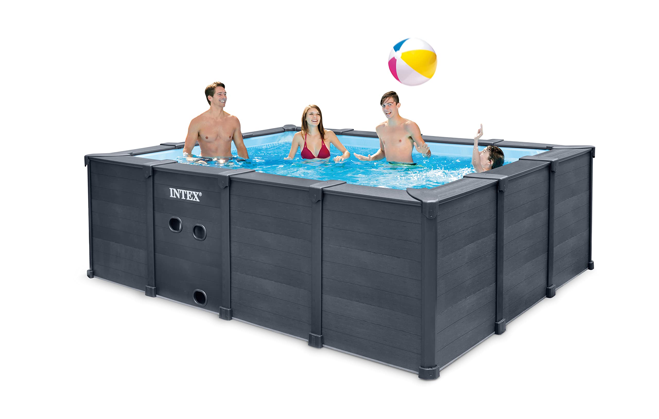 Intex 26396NP - Piscina Graphite Gray Panel Rettangolare, con Pompa Filtro a Sabbia 3500 L/h, Scaletta e Teli, 400x300x124 cm