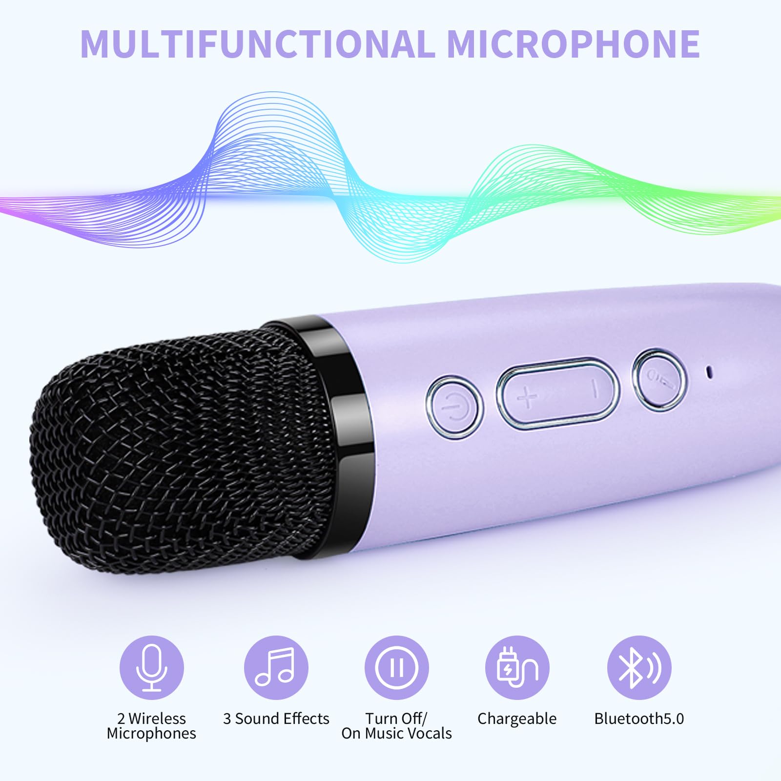 Damcyer Microfono Karaoke Giocattoli con 2 Microfoni Wireless,Karaoke Macchina per Bambini Mini con Bluetooth, Microfono Karaoke Portatile per Bambini e Principianti,Viola