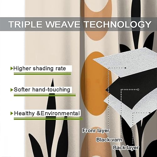 Miniatura 7 de Cortina bohemia de mediados de siglo, estilo bohemio, con estampado de plantas de fases lunares, bolsillo para barra, cortinas de ventana para